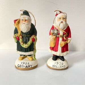Lot of two Christmas Tree ornaments Antique Santa about 5” tall. With boxes.